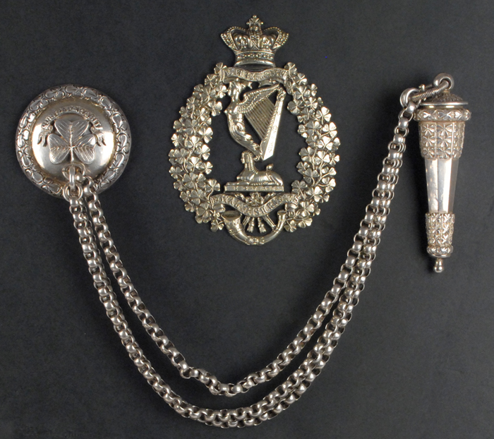 1910: Royal Irish Rifles pouch belt badge, whistle and belt plate at Whyte's Auctions