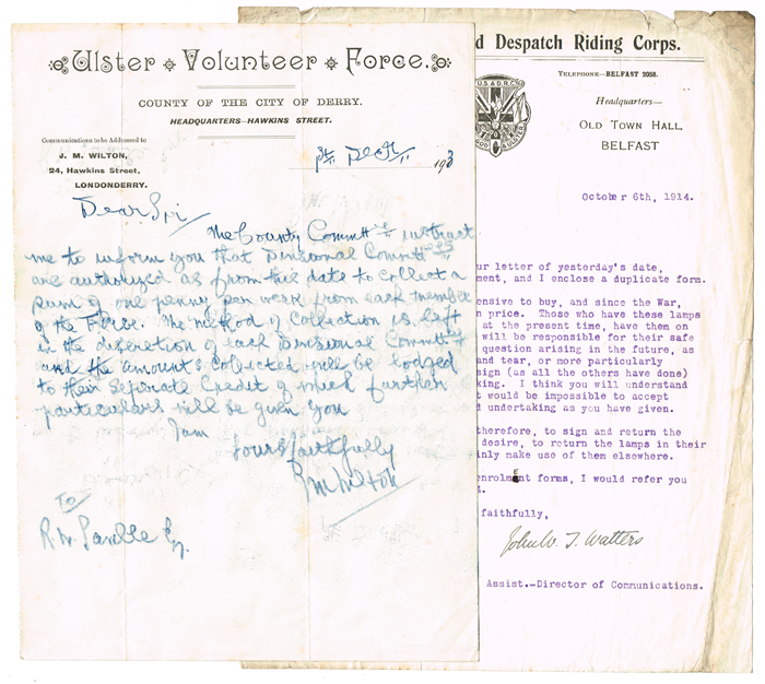 1913-15: Derry Ulster Volunteer Force correspondence collection at Whyte's Auctions