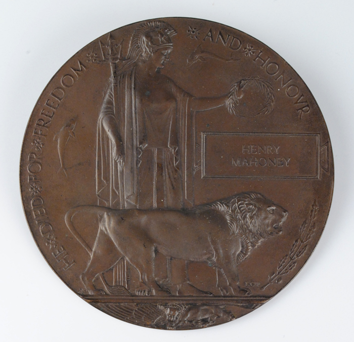1914-18: First World War Memorial Plaque to Henry Mahoney at Whyte's Auctions