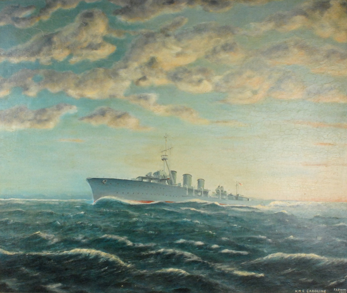 1966 : HMS Caroline oil on canvas painting at Whyte's Auctions
