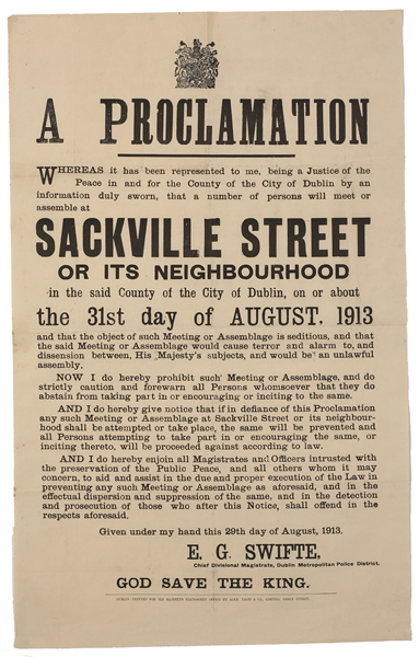 1913 (31 August) Dublin Metropolitan Police Proclamation banning meeting at Sackville Street during the lockout. at Whyte's Auctions