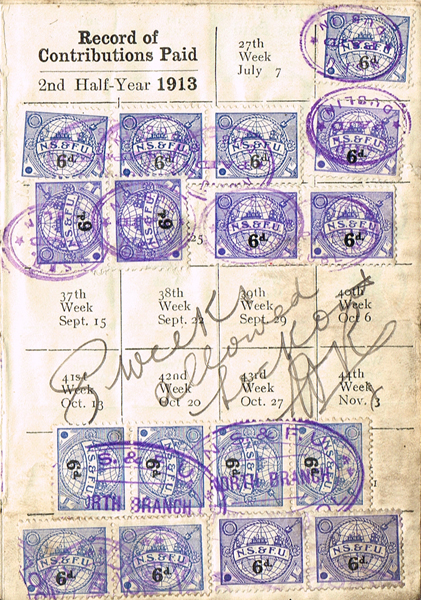 1913: Lockout National Seamen's and Firemen's Union membership cards at Whyte's Auctions