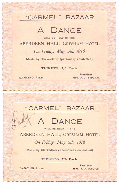 1916 (5 May) Gresham Hotel 'Carmel Bazaar' dance tickets at Whyte's Auctions