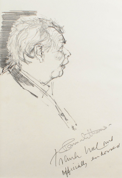 Original pencil dawing of Frank McCourt author of <i>Angela's Ashes</i> by Pam Williams at Whyte's Auctions