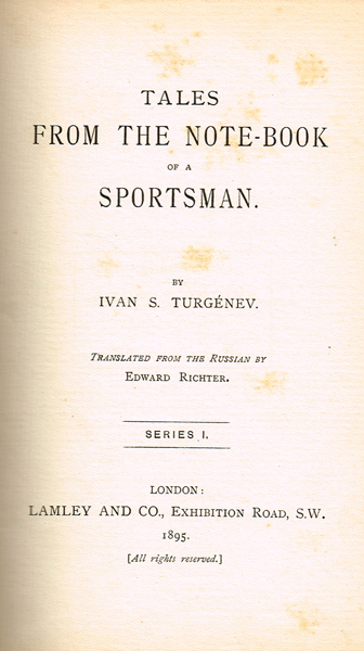 'Tales from the Notebook of a Sportsman' by Ivan Turgenev, Pdraic  Conaire's signed copy at Whyte's Auctions