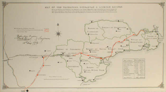 1874 (13 May) Map of the Waterford, Dungarvan & Lismore Railway at Whyte's Auctions