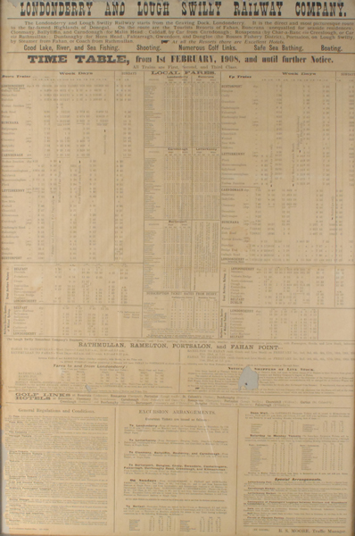 1908: (1 February) Londonderry & Lough Swilly Railway Timetable at Whyte's Auctions