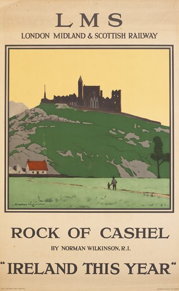 circa 1926: Rock of Cashel LMS railway poster with artwork by Norman Wilkinson at Whyte's Auctions