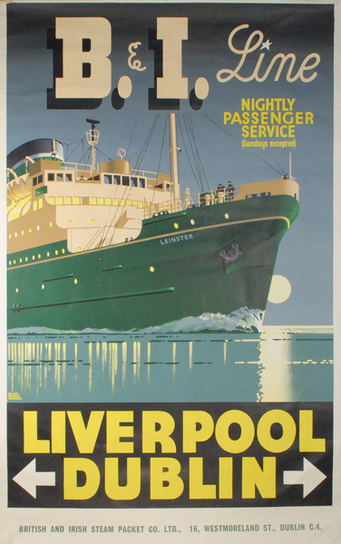 1950s: British and Irish Steam Packet Company Liverpool to Dublin poster at Whyte's Auctions