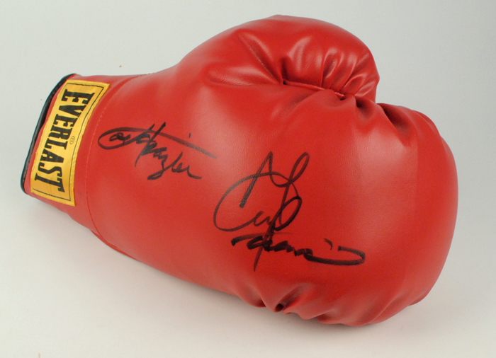 Boxing. Glove signed by Joe Frazier and George Foreman. at Whyte's Auctions