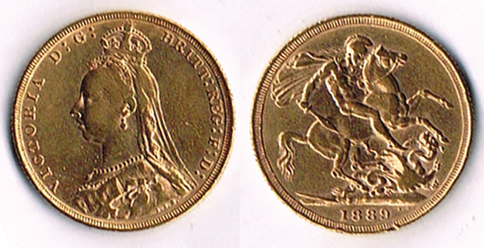 Victoria gold sovereign 1889. at Whyte's Auctions
