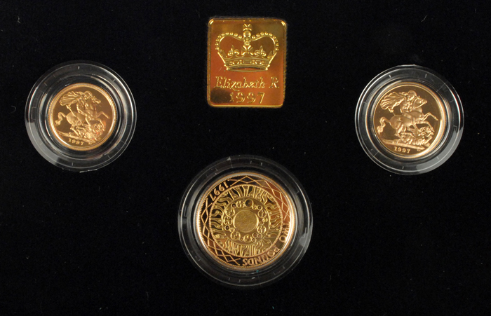 Elizabeth II gold double sovereign, sovereign and half sovereign 1997 proof set. at Whyte's Auctions