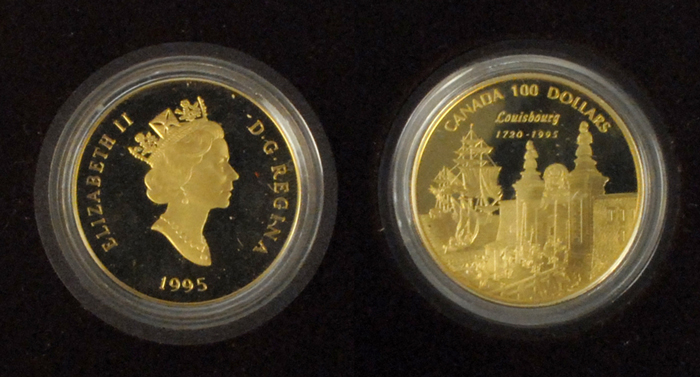 Canada. Gold proof one hundred dollars for Louisberg Anniversary 1995. at Whyte's Auctions