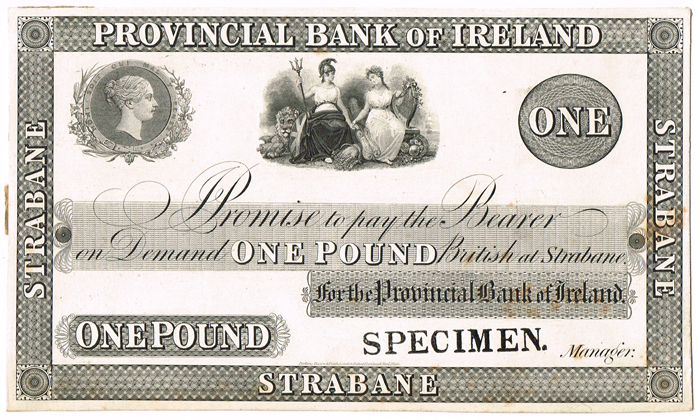 Provincial Bank of Ireland One Pound Strabane Sixth Issue 1841-1869 Specimen at Whyte's Auctions