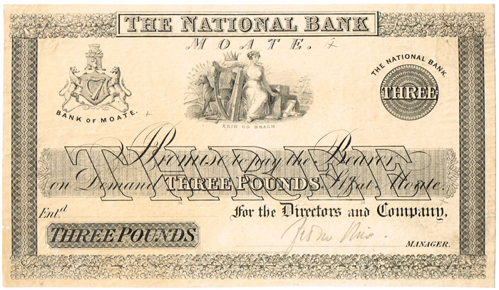 National Bank of Ireland Moate Three Pounds Fourth Issue 1836-1843 proof. at Whyte's Auctions