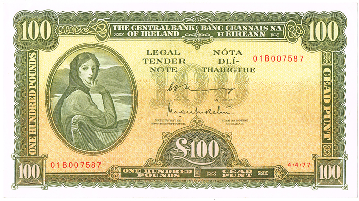 Central Bank Lady Lavery One Hundred Pounds 4-4-77 at Whyte's Auctions