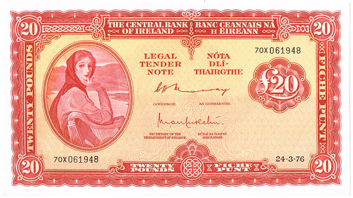 Central Bank 'Lady Lavery' Twenty Pounds, 24-3-76 at Whyte's Auctions