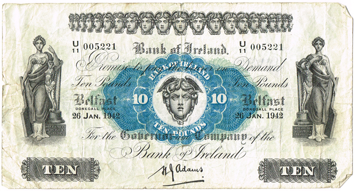 Bank of Ireland Belfast Ten Pounds, Five Pounds and One Pound, 1935-43 at Whyte's Auctions