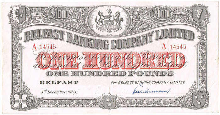 Belfast Banking Company One Hundred Pounds 3rd December 1963. at Whyte's Auctions