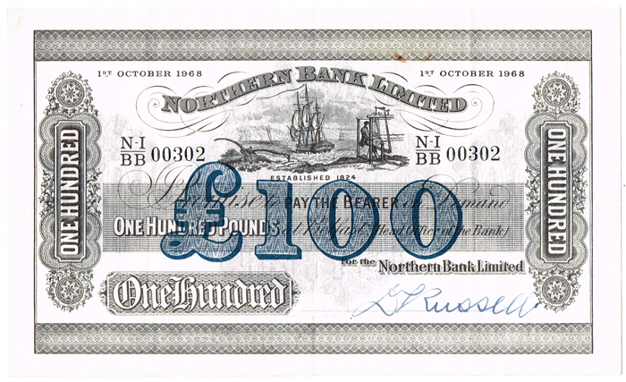 Northern Bank One Hundred Pounds 1st October 1968. at Whyte's Auctions