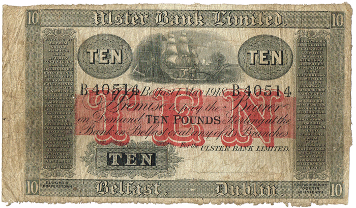 Ulster Bank Ten Pounds 1 May 1918. at Whyte's Auctions