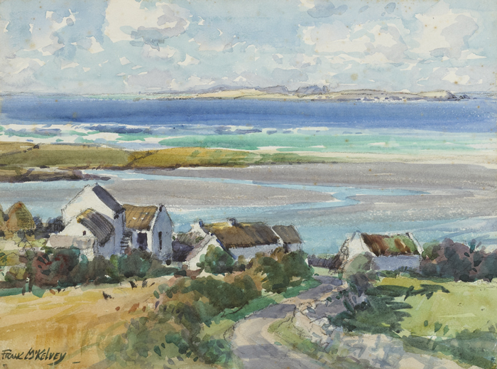 COASTAL SCENE WITH COTTAGES AND CHICKENS by Frank McKelvey sold for 1,500 at Whyte's Auctions