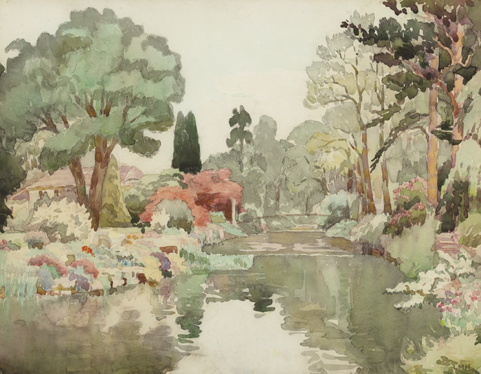 VIEW OF LAKE AND FOOTBRIDGE, MOUNT USHER, COUNTY WICKLOW, 1926 by Letitia Marion Hamilton sold for 1,250 at Whyte's Auctions