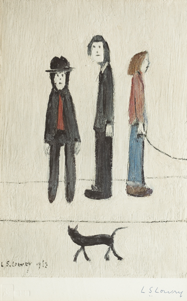 THREE MEN AND A CAT, 1963 by Laurence Stephen Lowry (1887-1977) at Whyte's Auctions