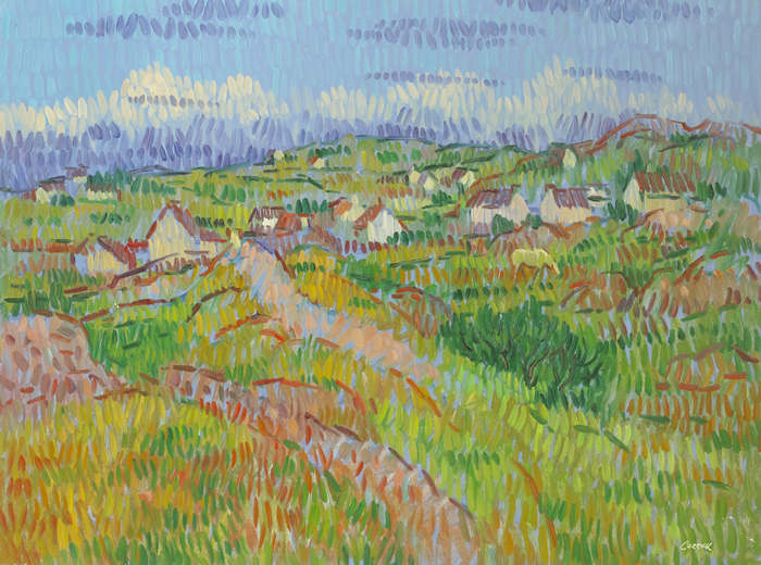 DWELLINGS ABOVE MANNIN BAY, BALLINABOY, COUNTY GALWAY, 1991 by Desmond Carrick sold for 900 at Whyte's Auctions