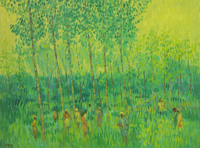 STROLLING AMONG THE POPLARS AT PONDRON, FRANCE by Desmond Carrick sold for �1,300 at Whyte's Auctions