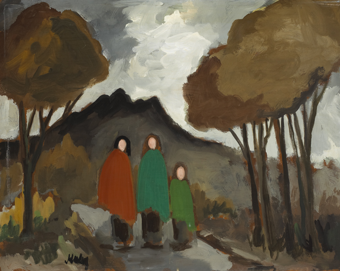 TWO SHAWLIES AND A CHILD BEFORE A MOUNTAIN by Markey Robinson (1918-1999) at Whyte's Auctions