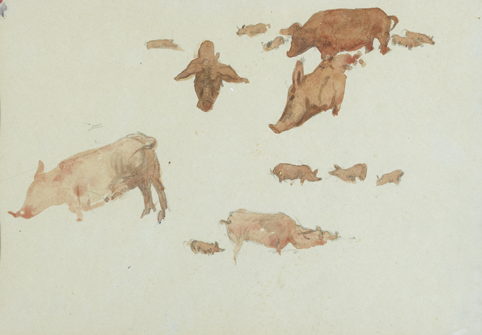 PIGS ON ARAN, 1957 by Maurice MacGonigal PRHA HRA HRSA (1900-1979) at Whyte's Auctions