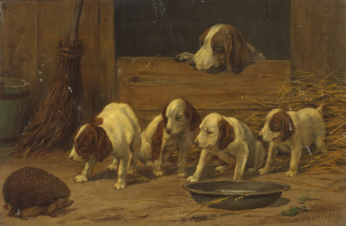 PUPPIES AND A HEDGEHOG by Gregor Grey sold for �520 at Whyte's Auctions