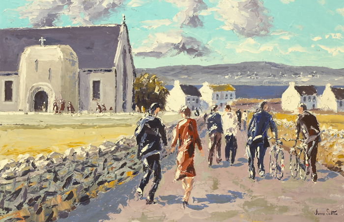 GOING TO MASS, KILRONAN, ARAN ISLANDS, COUNTY GALWAY by Ivan Sutton sold for 1,400 at Whyte's Auctions