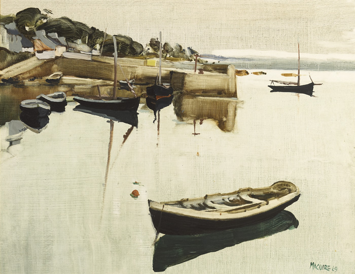 HOOKERS AT THE HARBOUR, ROUNDSTONE, 1969 by Cecil Maguire RHA RUA (1930-2020) at Whyte's Auctions
