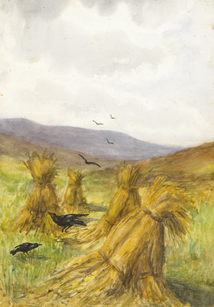 CROWS AMONG THE BARLEY STOOKS, c.1919 by Mainie Jellett sold for 800 at Whyte's Auctions