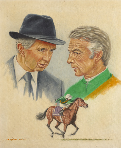 VINCENT O'BRIEN AND LESTER PIGGOTT, 1992 by Peter Deighan sold for �360 at Whyte's Auctions
