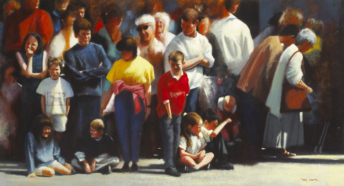 WATCHING THE GALWAY ARTS FESTIVAL PARADE by Jimmy Lawlor sold for �400 at Whyte's Auctions