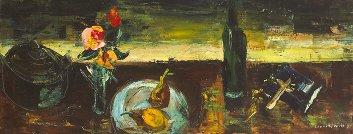 STILL LIFE WITH CRUCIFIX by Kenneth Webb RWA FRSA RUA (b.1927) at Whyte's Auctions