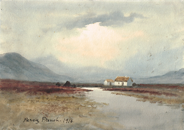 COTTAGES IN BOG LANDSCAPE, 1916 by William Percy French (1854-1920) at Whyte's Auctions