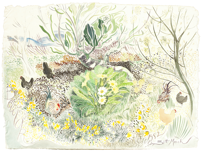 PRIMROSES AND HENS, 1982 by Pauline Bewick RHA (1935-2022) at Whyte's Auctions