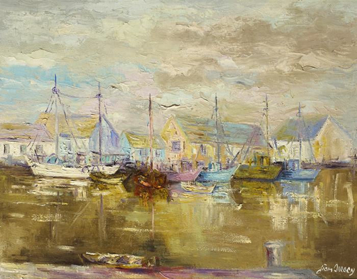 BOATS AT ARKLOW HARBOUR by Liam Treacy (1934-2004) at Whyte's Auctions
