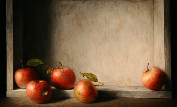 FIVE APPLES IN A DRAWER by Stuart Morle (b.1960) at Whyte's Auctions