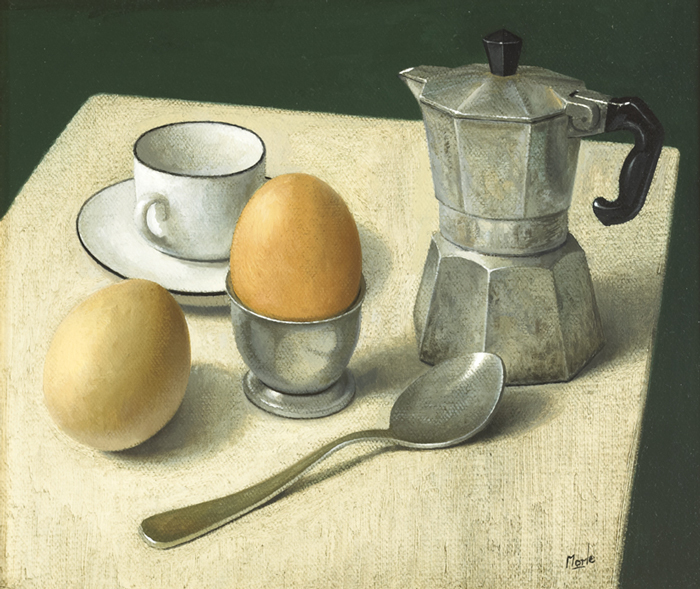 STILL LIFE WITH COFFEE AND EGGS by Stuart Morle (b.1960) at Whyte's Auctions