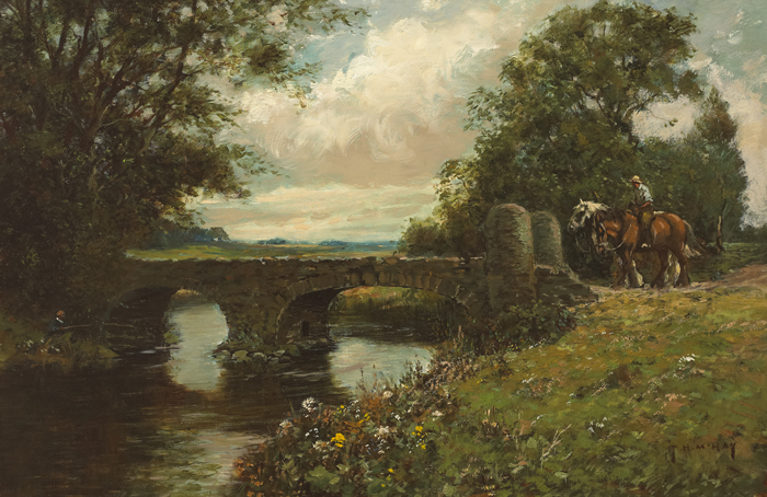HORSEMAN AND FISHERMAN NEAR A BRIDGE by Thomas Hope McKay (act.1870-1930) at Whyte's Auctions