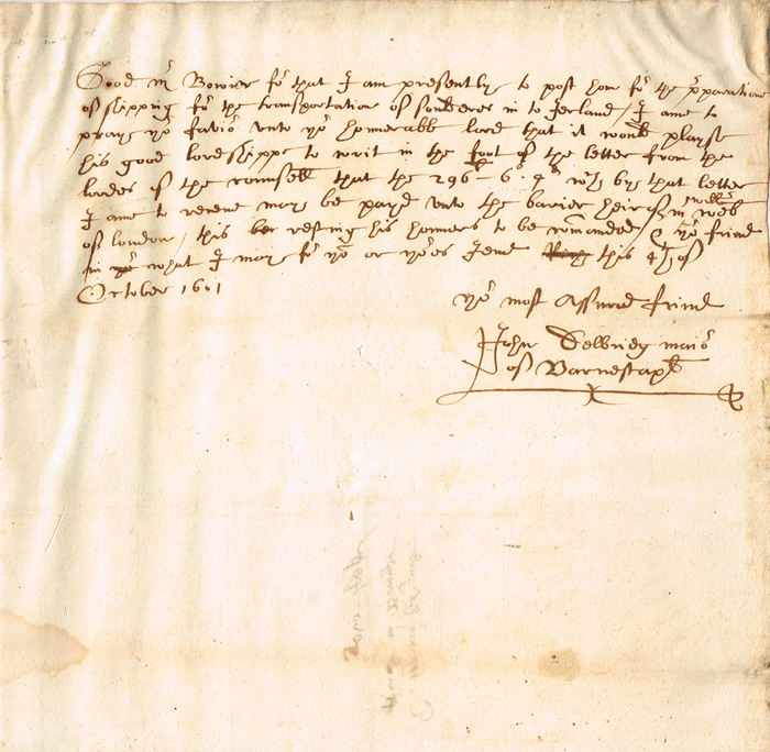 1601 (4 October) Mayor of Barnstaple letter regarding the preparation of shipping for the transportation of soldiers in to Ireland"" at Whyte's Auctions