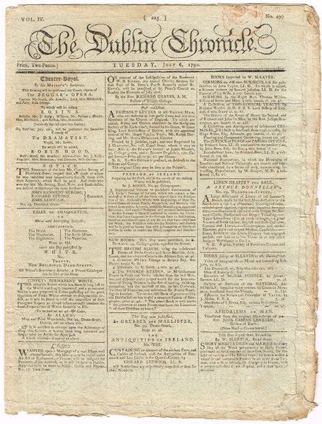 1742-1791: Early issues of The Dublin Chronicle and Dublin News-Letter at Whyte's Auctions