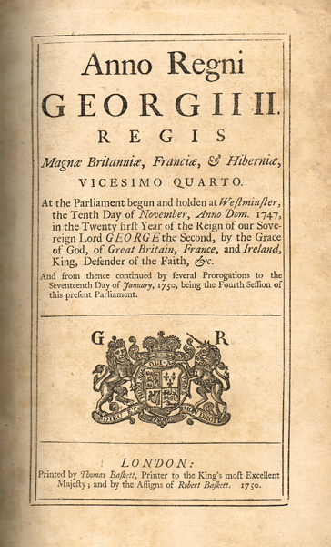 Acts of Parliament. Anno Regni Georgii II Regis Magnae Britannia, Francia, & Hibernia Vicesimo Quarto. at Whyte's Auctions