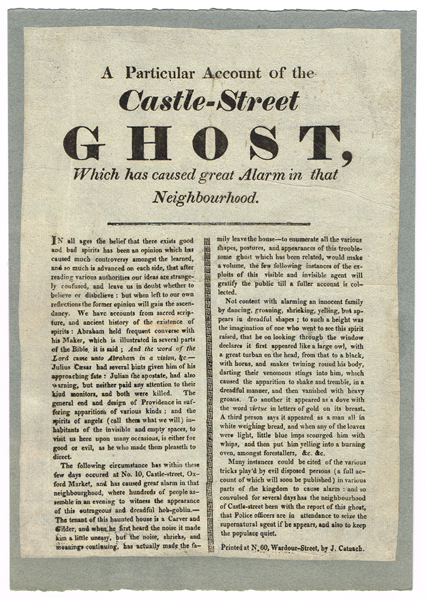 circa 1830: 'A Particular Account of the Castle-Street Ghost...' broadside at Whyte's Auctions