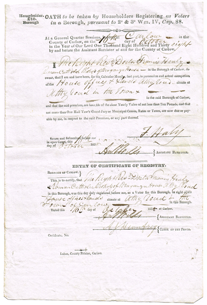 1838 Irish Local Election Voters Registers Oaths at Whyte's Auctions